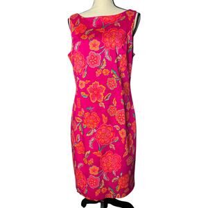 Jones New York Sheath Dress Hot Pink and Orange Sleeveless Floral Print Size 16